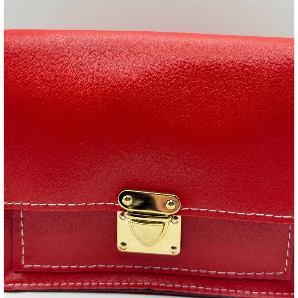 Red Chic Faux Leather Crossbody Bag Small Square Gold Chain Shoulder Purse NEW - Picture 5 of 6